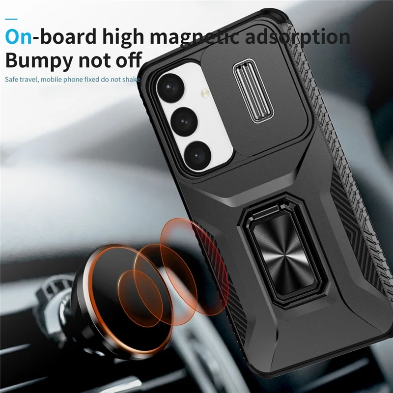 Zwart telefoonhoesje voor Samsung Galaxy S24+ met standaard, schuifbare lensbescherming - Black