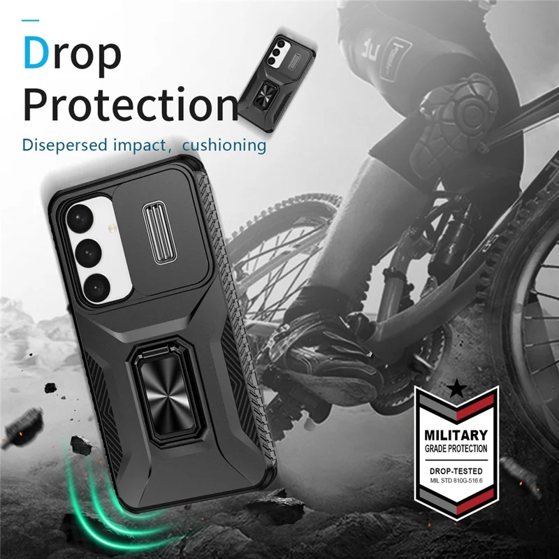 Zwart telefoonhoesje voor Samsung Galaxy S24+ met standaard, schuifbare lensbescherming - Black