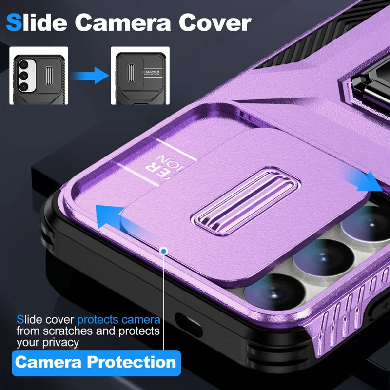 For Samsung Galaxy S24+ Case Kickstand Slide Lens Protection Phone Cover - Purple