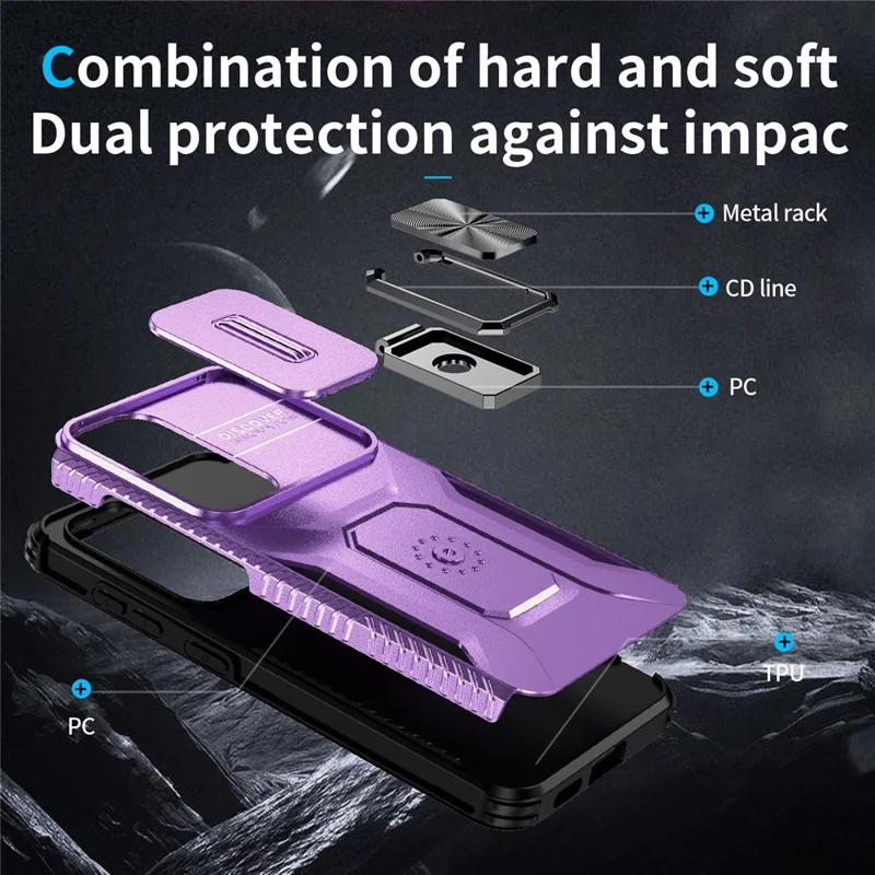 For Samsung Galaxy S24+ Case Kickstand Slide Lens Protection Phone Cover - Purple