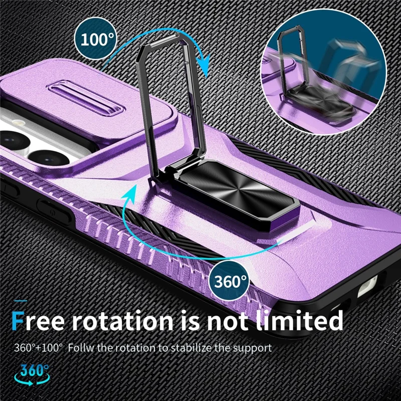 For Samsung Galaxy S24+ Case Kickstand Slide Lens Protection Phone Cover - Purple