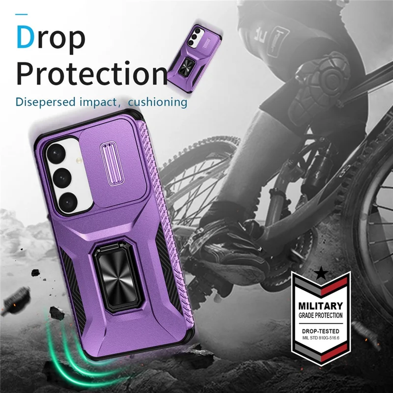 For Samsung Galaxy S24+ Case Kickstand Slide Lens Protection Phone Cover - Purple