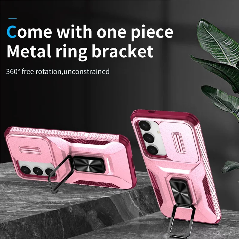 For Samsung Galaxy S24 Case Kickstand PC+TPU Phone Cover Support Magnetic Car Mount - Pink+Rose