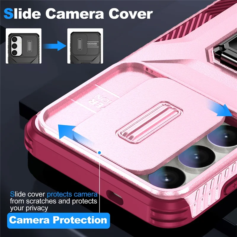 For Samsung Galaxy S24 Case Kickstand PC+TPU Phone Cover Support Magnetic Car Mount - Pink+Rose