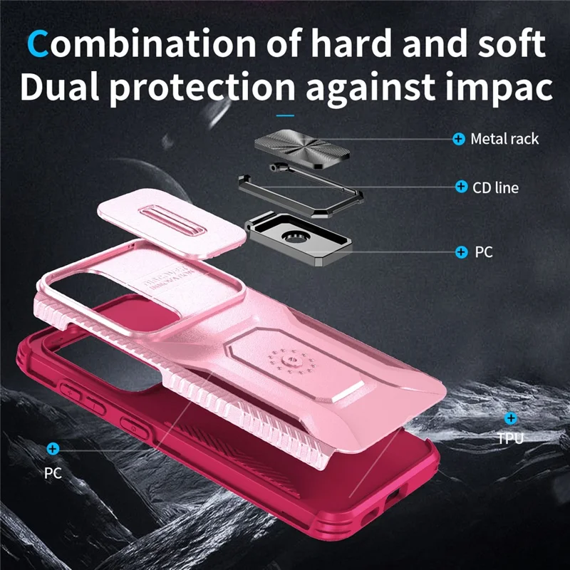 For Samsung Galaxy S24 Case Kickstand PC+TPU Phone Cover Support Magnetic Car Mount - Pink+Rose