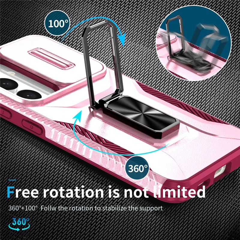 For Samsung Galaxy S24 Case Kickstand PC+TPU Phone Cover Support Magnetic Car Mount - Pink+Rose