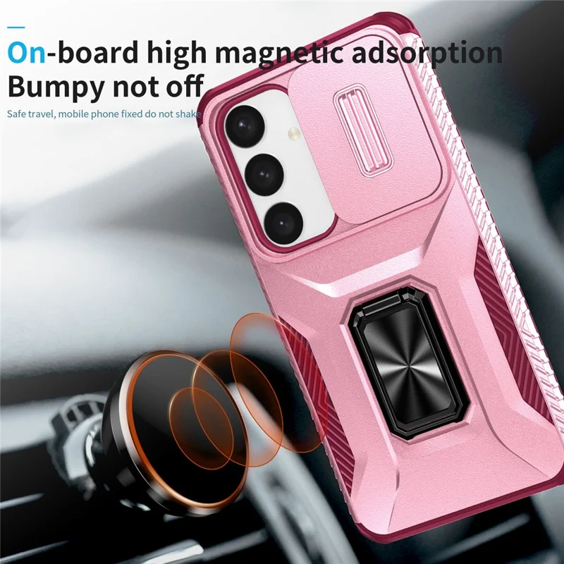 For Samsung Galaxy S24 Case Kickstand PC+TPU Phone Cover Support Magnetic Car Mount - Pink+Rose