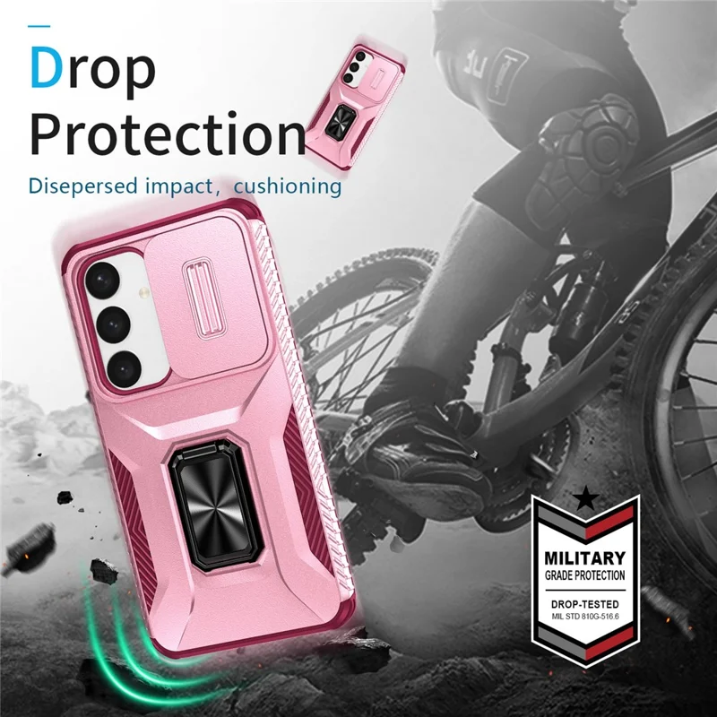 For Samsung Galaxy S24 Case Kickstand PC+TPU Phone Cover Support Magnetic Car Mount - Pink+Rose