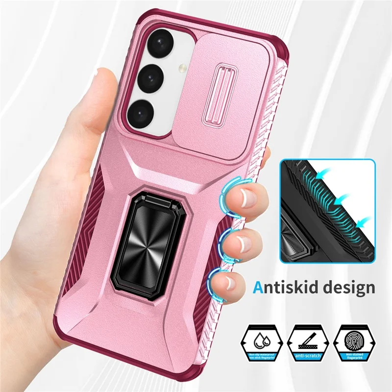 For Samsung Galaxy S24 Case Kickstand PC+TPU Phone Cover Support Magnetic Car Mount - Pink+Rose