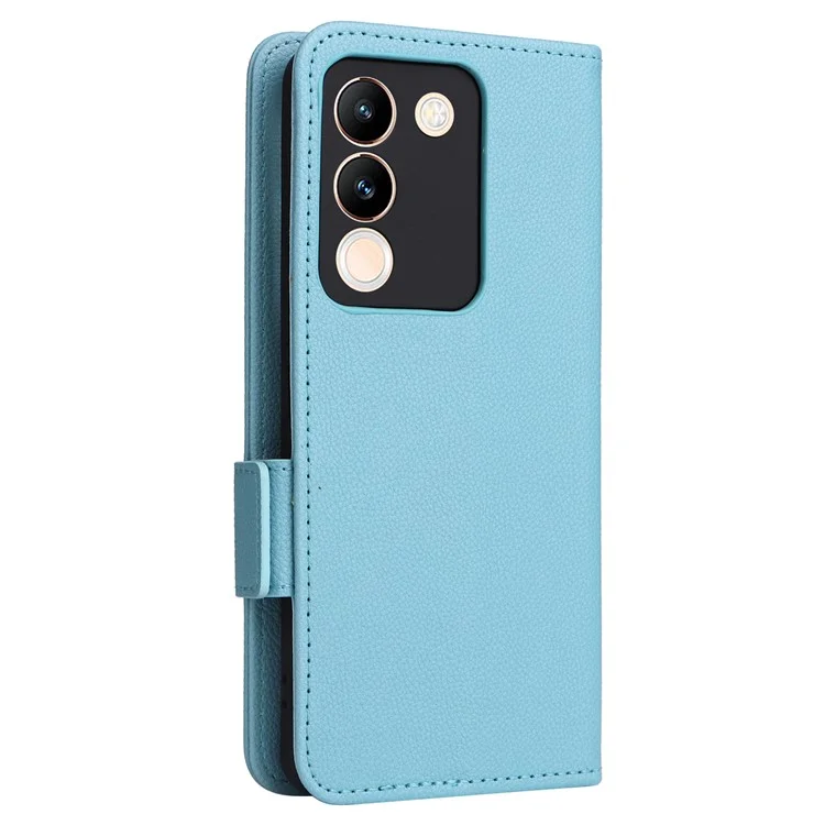 Чехол-бумажник из искусственной кожи с текстурой личи для vivo V29e (Global) 5G / Y200 (India) 5G - Голубой