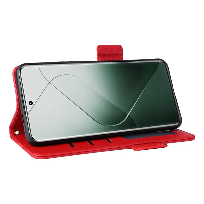 For Xiaomi 14 Pro Wallet Phone Case Magnetic Litchi Texture PU Leather Phone Cover with Strap - Red