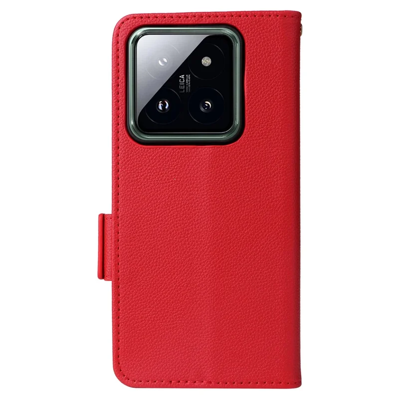 For Xiaomi 14 Pro Wallet Phone Case Magnetic Litchi Texture PU Leather Phone Cover with Strap - Red