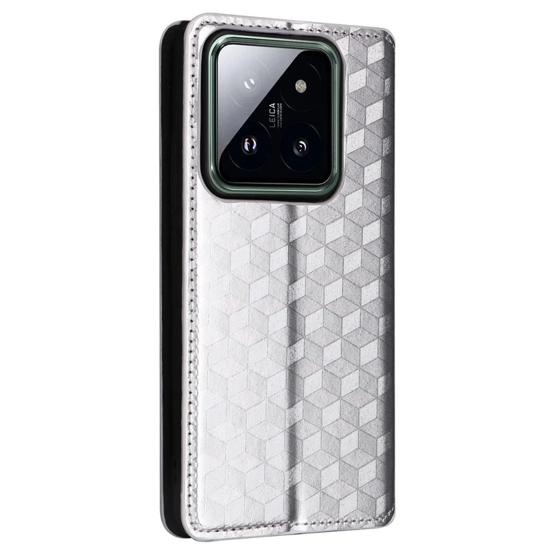 For Xiaomi 14 Pro Cell Phone Case Magnetic Closing Leather Wallet Phone Cover - Silver