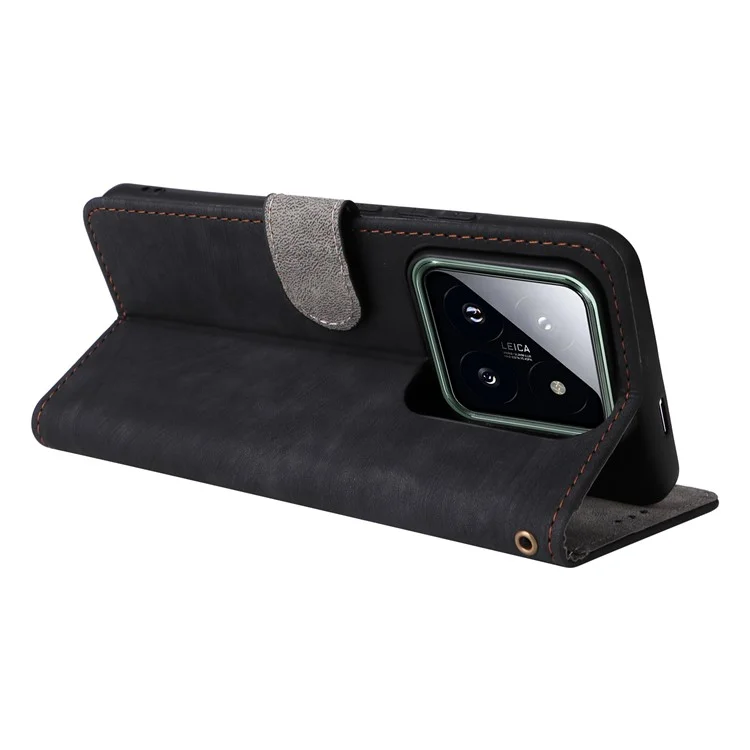 Pour Xiaomi 14 Pro Étui en cuir PU Étui de téléphone portable avec blocage RFID Couvercle de téléphone avec sangle - Noir