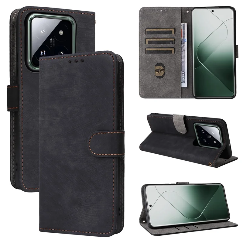 Pour Xiaomi 14 Pro Étui en cuir PU Étui de téléphone portable avec blocage RFID Couvercle de téléphone avec sangle - Noir