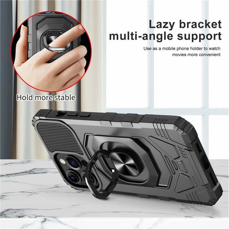 Compra a granel para iPhone 15 Pro Hybrid PC+TPU Funda de teléfono Anillo Soporte para coche Soporte - Negro