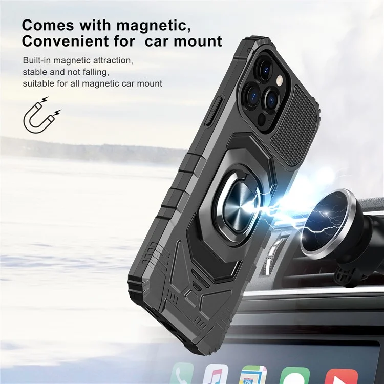 Compra a granel para iPhone 15 Pro Hybrid PC+TPU Funda de teléfono Anillo Soporte para coche Soporte - Negro