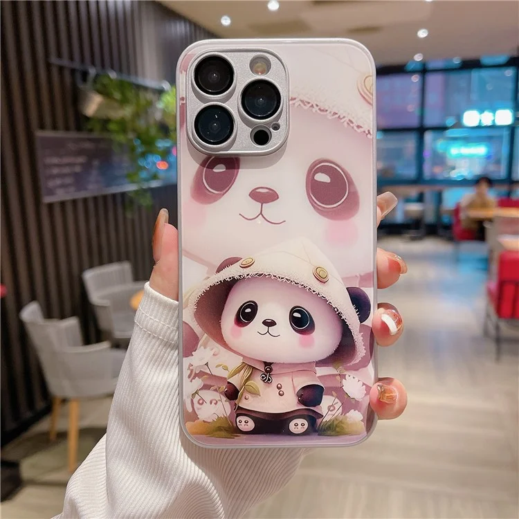 Для Iphone 15 Pro Phone Case Case Tremed Glass + TPU Antipplop Cover - Стоящая Панда / Белый