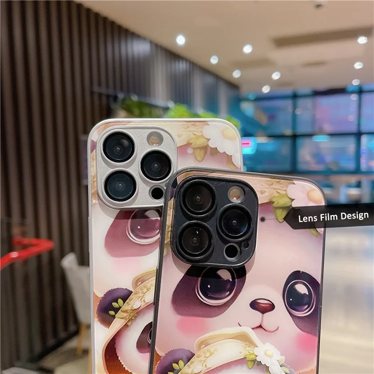Для Iphone 15 Pro Phone Case Case Tremed Glass + TPU Antipplop Cover - Стоящая Панда / Белый