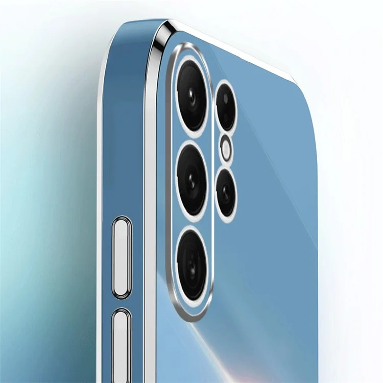 XINLI For Samsung Galaxy S24 Ultra Cover Electroplated TPU Phone Case with Ring Kickstand - Cyan