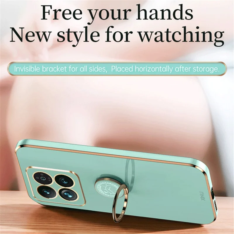 XINLI Para Xiaomi 14 Pro Case Eletrolítica TPU Ring Kickstand Phone Cover - Ciano