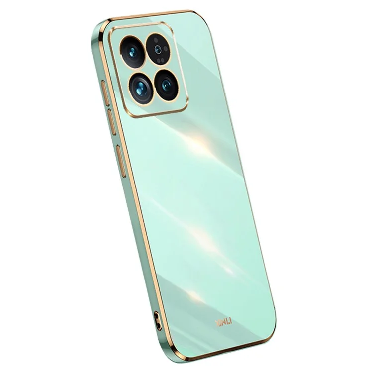 XINLI Für Xiaomi 14 Pro Cover Galvanisierung Gold Edge TPU Kratzfest Handyhülle - Cyan