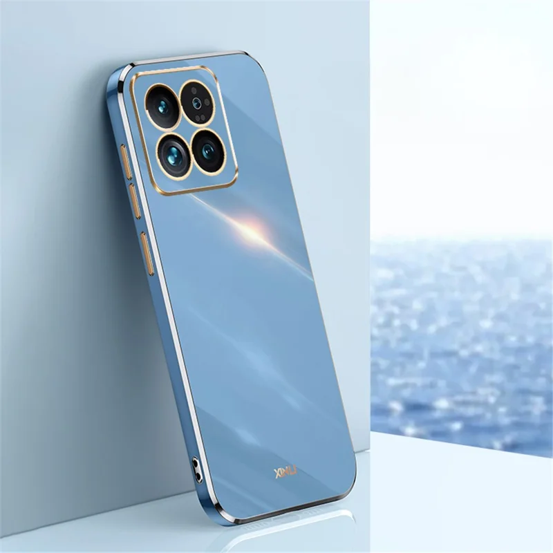 XINLI For Xiaomi 14 Pro Cover Electroplating Gold Edge TPU Anti-scratch Phone Case - Blue
