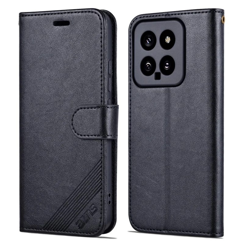 AZNS Para Xiaomi 14 Caixa Anti-scratch Carteira TPU + Capa de Telefone de Couro PU - Preto