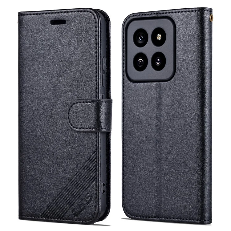 Чехол для телефона AZNS PU Leather для Xiaomi 14 Pro с противоударной защитой, бумажником и магнитной крышкой - черный