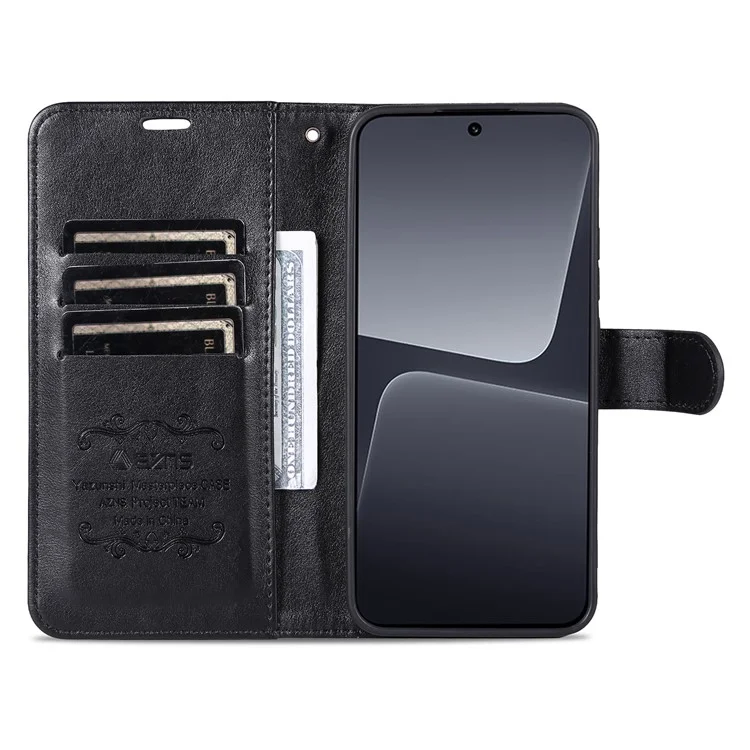 Чехол для телефона AZNS PU Leather для Xiaomi 14 Pro с противоударной защитой, бумажником и магнитной крышкой - черный