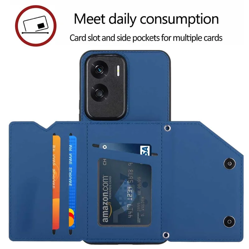 For Honor 90 Lite 5G / X50i 5G Case Card Holder Kickstand Phone Back Cover with Shoulder Strap - Sapphire