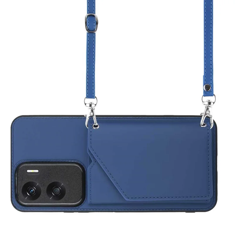 For Honor 90 Lite 5G / X50i 5G Case Card Holder Kickstand Phone Back Cover with Shoulder Strap - Sapphire