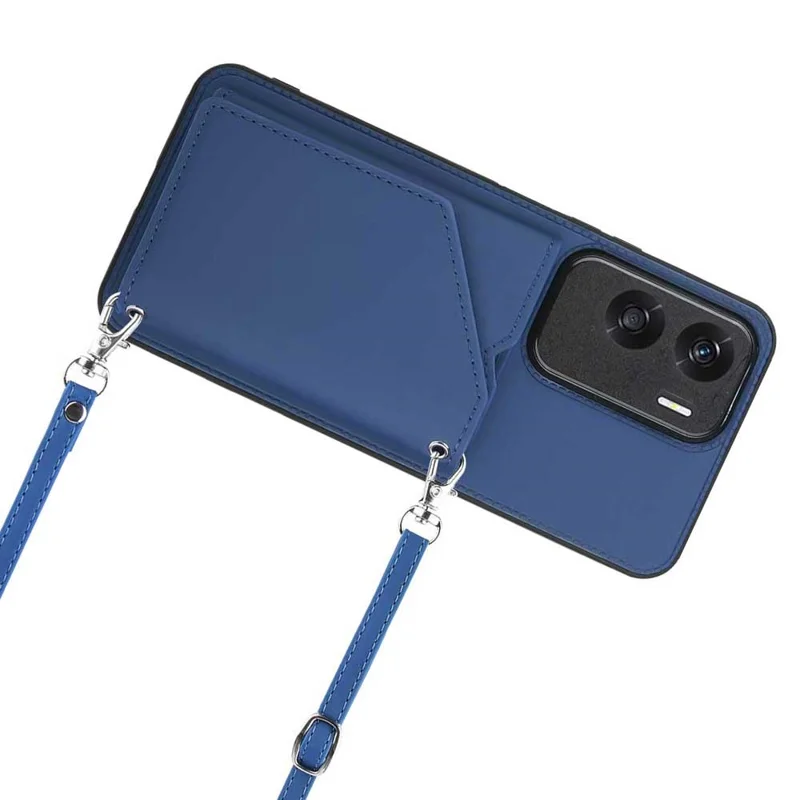 For Honor 90 Lite 5G / X50i 5G Case Card Holder Kickstand Phone Back Cover with Shoulder Strap - Sapphire