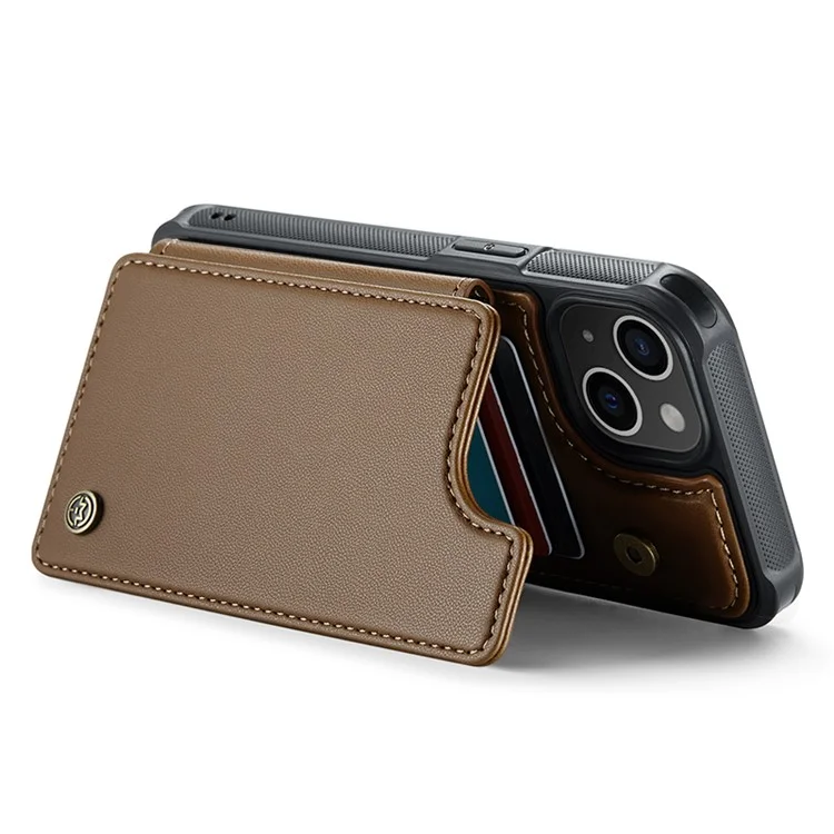 CASEME C22 Series para iPhone 15 Plus Kickstand Case Card Slots RFID Blocking Phone Cover - Marrom