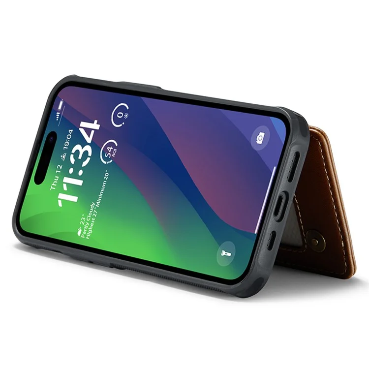 CASEME C22 Series para iPhone 15 Plus Kickstand Case Card Slots RFID Blocking Phone Cover - Marrom
