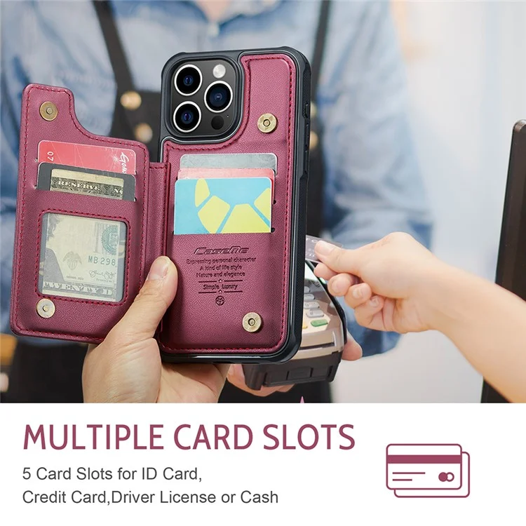 CASEME C22 Series для чехла iPhone 15 Pro Max. Чехол с держателем для карт с защитой от RFID - Красный