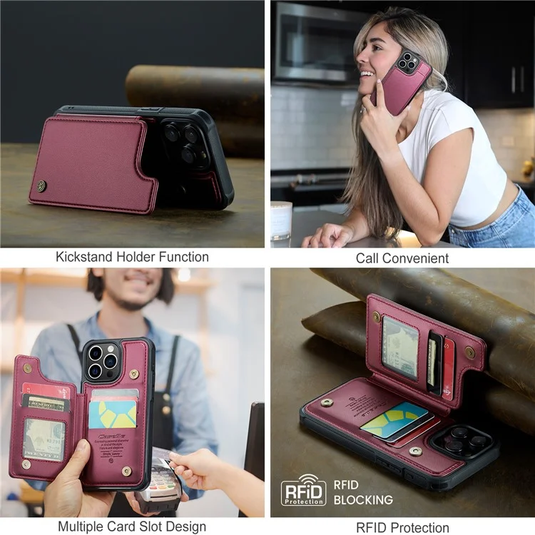 CASEME C22 Series для чехла iPhone 15 Pro Max. Чехол с держателем для карт с защитой от RFID - Красный