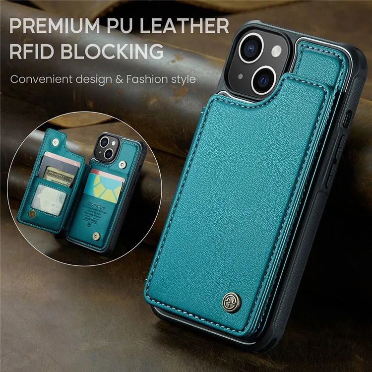 CASEME C22-Serie für iPhone 15 Hülle RFID-blockierende Kartenfächer Glänzender Telefonüberzug - Grün