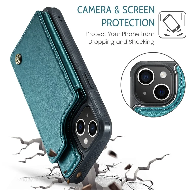 CASEME C22-Serie für iPhone 15 Hülle RFID-blockierende Kartenfächer Glänzender Telefonüberzug - Grün
