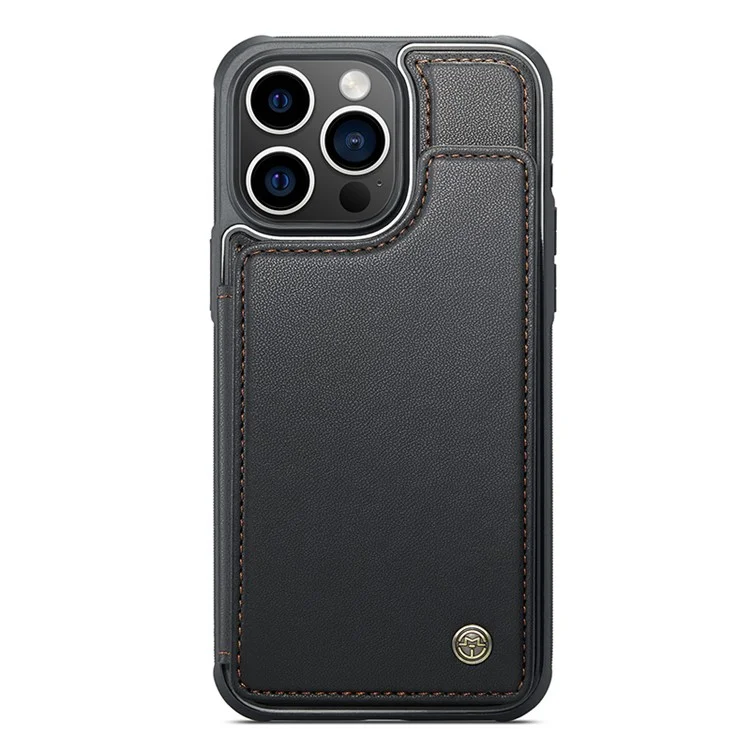 CASEME C22 Serie für iPhone 15 Pro Kickstand Case Kartenhalter Glänzende Handyhülle - Schwarz