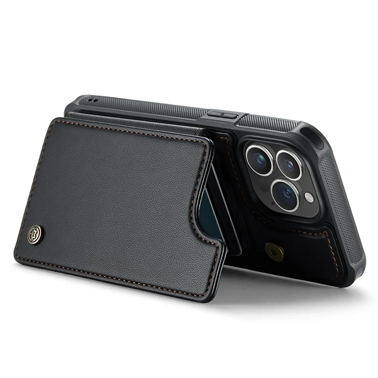 CASEME C22 Serie für iPhone 15 Pro Kickstand Case Kartenhalter Glänzende Handyhülle - Schwarz
