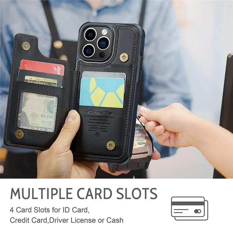CASEME C22 Serie für iPhone 15 Pro Kickstand Case Kartenhalter Glänzende Handyhülle - Schwarz