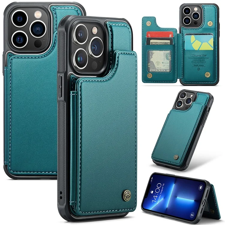 CASEME C22 Series для чехла iPhone 13 Pro Litchi Texture Phone Cover с 4 слотами для карт - зеленый