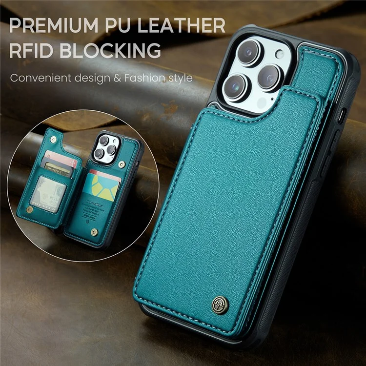 CASEME C22 Series для чехла iPhone 13 Pro Litchi Texture Phone Cover с 4 слотами для карт - зеленый