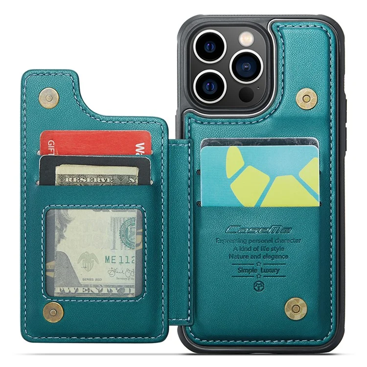 CASEME C22 Series для чехла iPhone 13 Pro Litchi Texture Phone Cover с 4 слотами для карт - зеленый