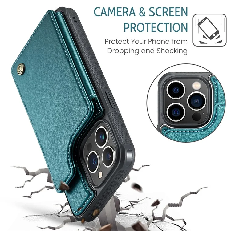 CASEME C22 Series для чехла iPhone 13 Pro Litchi Texture Phone Cover с 4 слотами для карт - зеленый