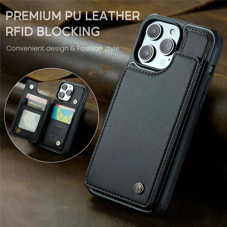 Étui CASEME C22 Series pour iPhone 13 Pro Étui Texture Litchi Couvercle de téléphone avec 4 fentes pour cartes - Noir