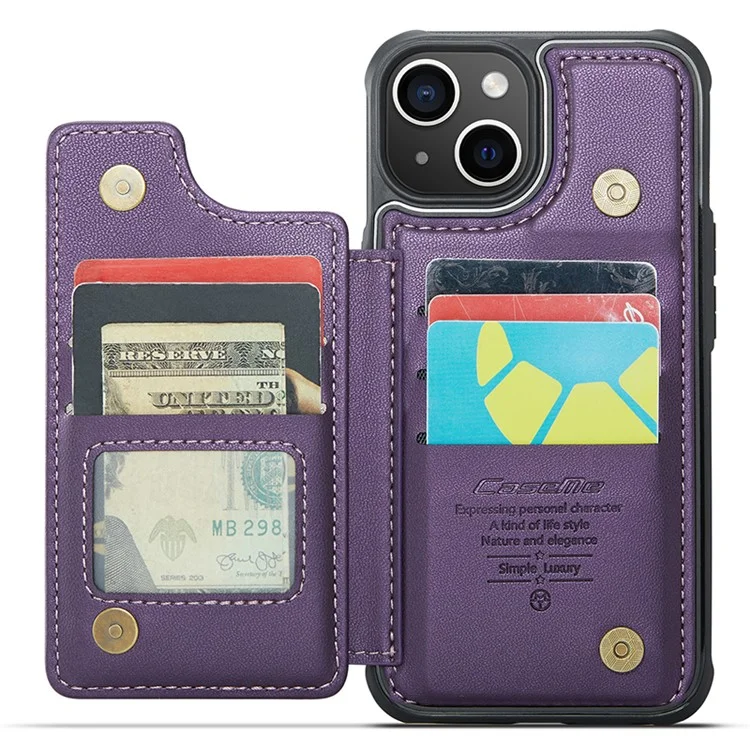 CASEME C22 Series Per iPhone 14 Plus Custodia RFID Blocking PU+TPU Custodia Telefonica - Viola