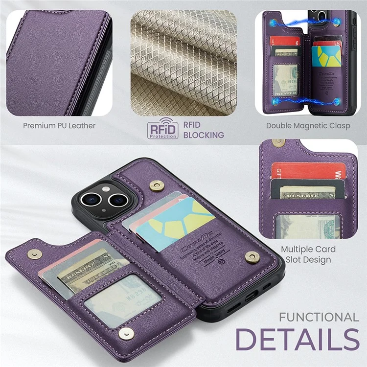 CASEME C22 Series Per iPhone 14 Plus Custodia RFID Blocking PU+TPU Custodia Telefonica - Viola
