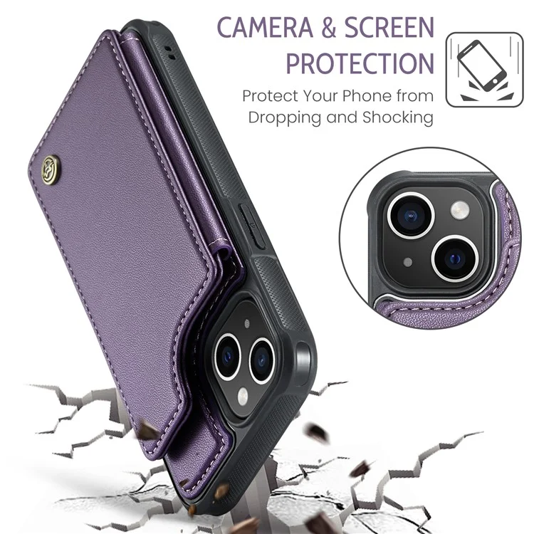 CASEME C22 Series Per iPhone 14 Plus Custodia RFID Blocking PU+TPU Custodia Telefonica - Viola